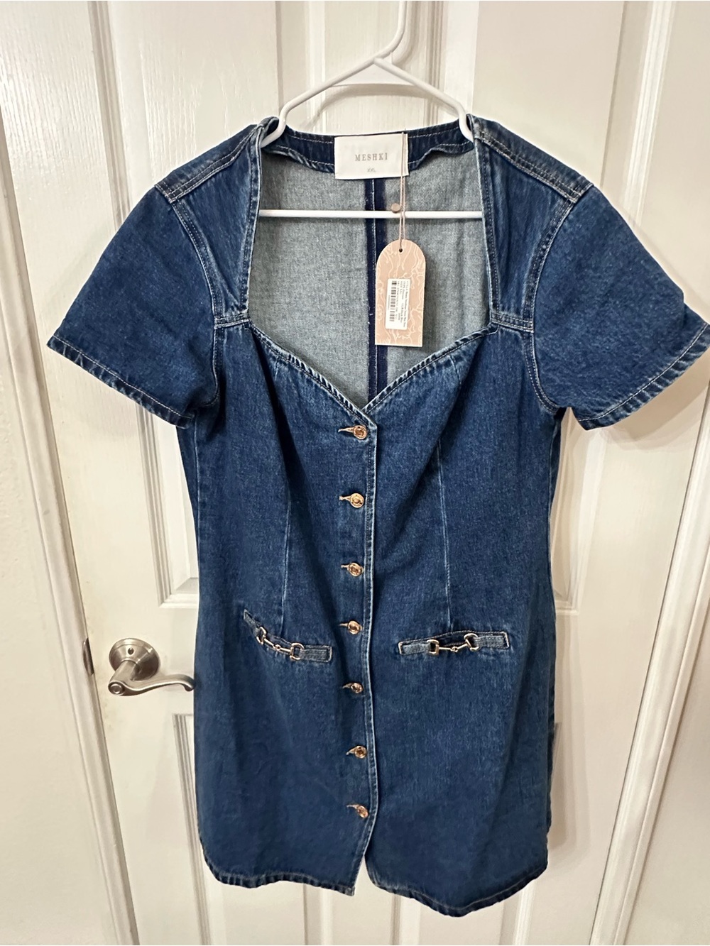 MESHKI Dark Wash Denim Sweetheart Mini Dress NWT XXL